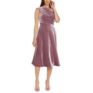 Adrianna Papell Velvet Sleeveless Fit and Flare Midi Cocktail Dress Pink Size 12